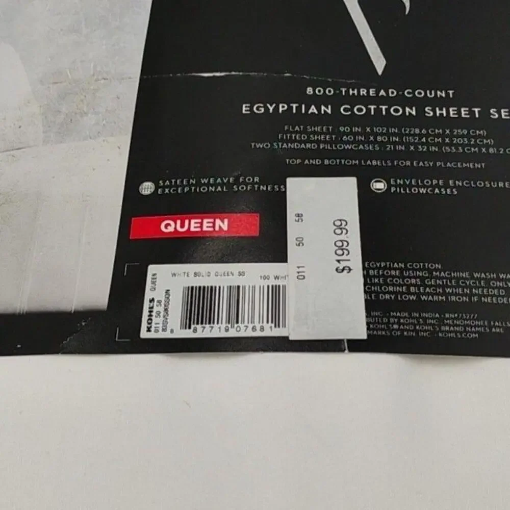 Simply Vera Vera Wang Sheet Set Queen White 800TC Egyptian Cotton Bedding